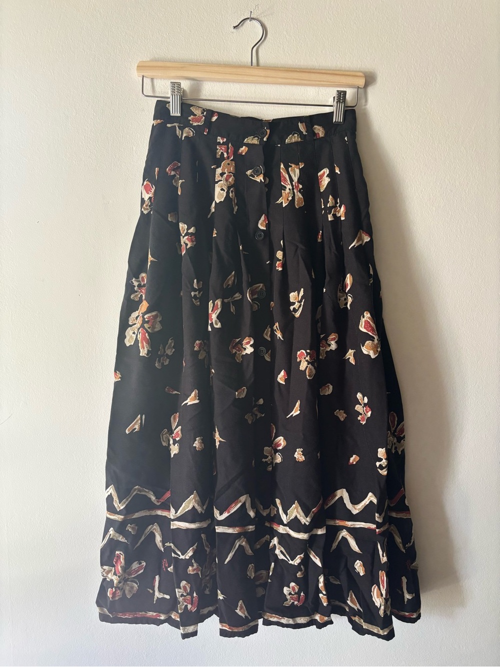 Stunning Vintage Boho Floral Midi Skirt with Contrast Hem 90’s